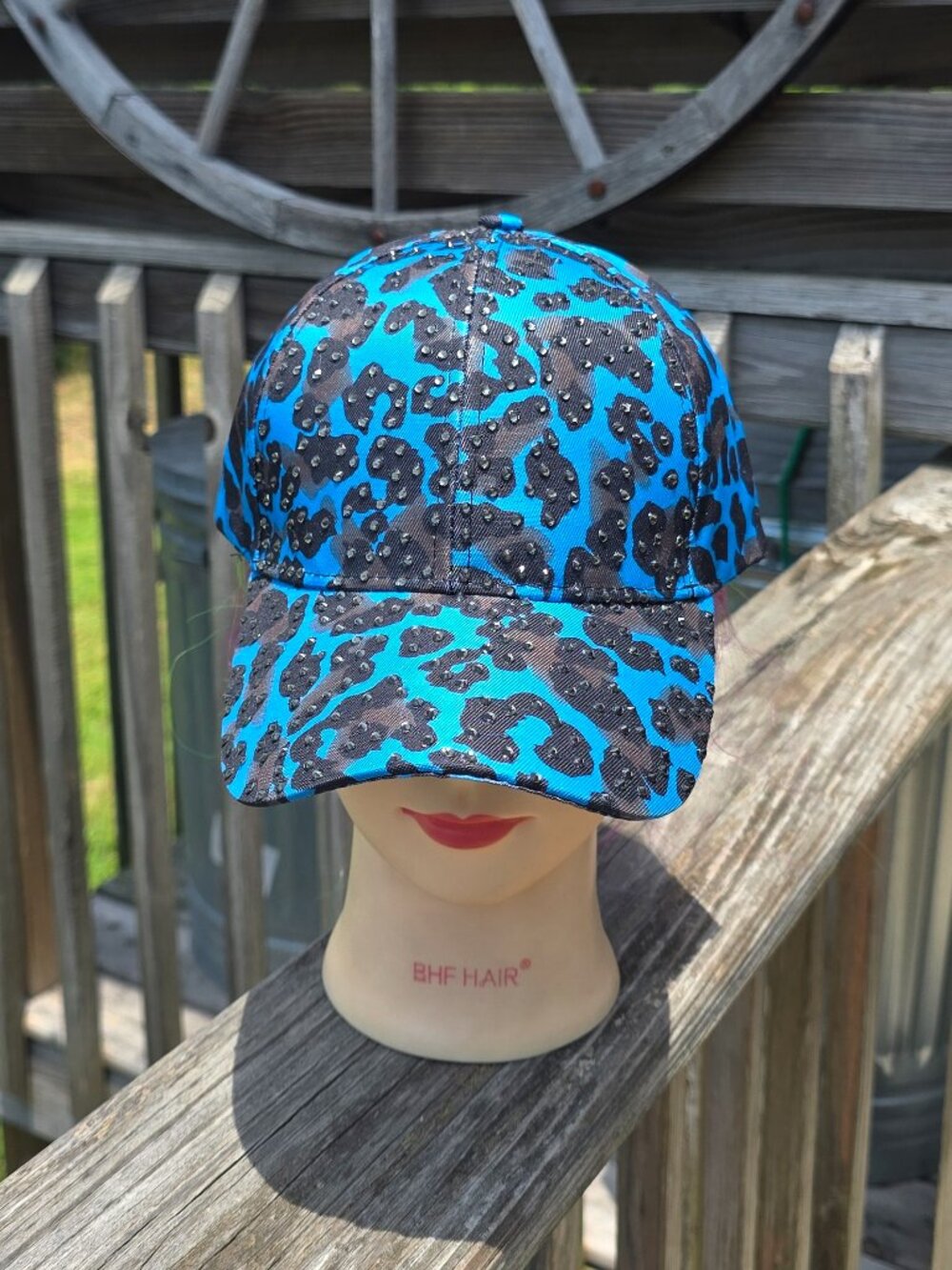 Ladies Teal & Black Leopard Print BLING Hat new no tags
